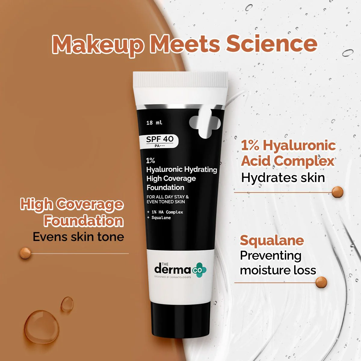 1% Hyaluronic Hydrating High Coverage Foundation - 18ml | Cinnamon - Image 2