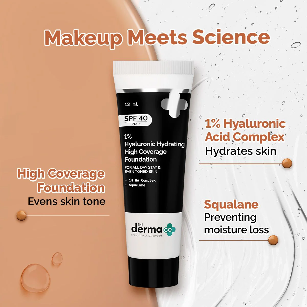 1% Hyaluronic Hydrating High Coverage Foundation - 18ml | Peach - Image 2