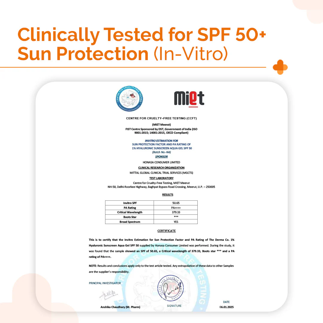 1% Hyaluronic Sunscreen Aqua Gel In Vivo Tested (ISO 24444:2019 Certified, CTRI/2025/02/080287) with SPF 50 & PA++++ - 80g (Pack of 2) - Image 4