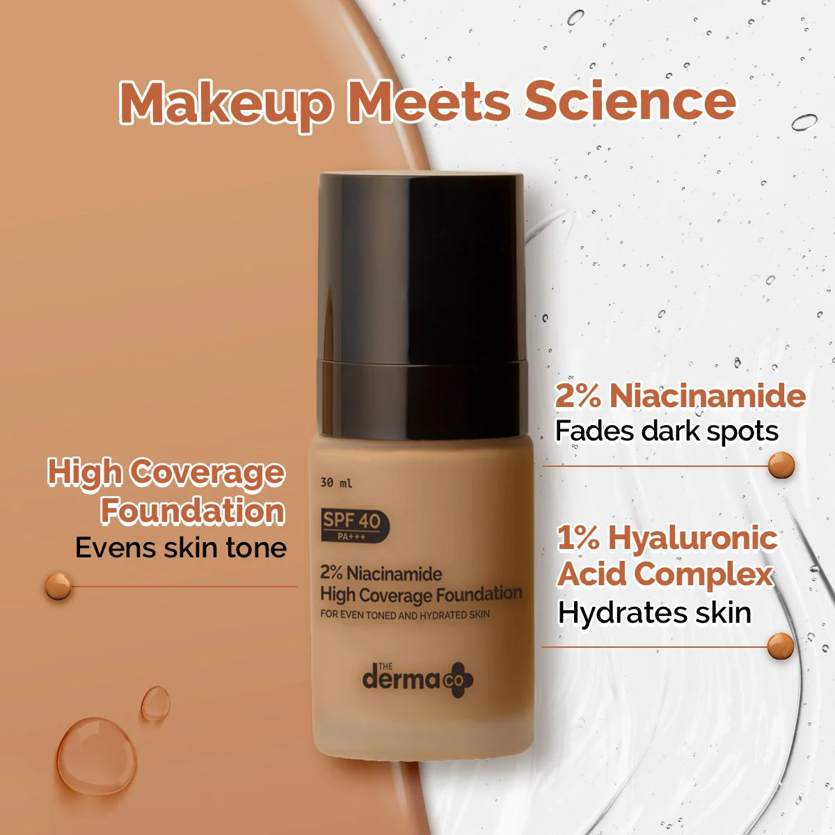 2% Niacinamide High Coverage Foundation With 1% Hyaluronic Acid Complex & SPF 40 PA+++ for 12 Hour Long Stay & 12 Hour Oil Control | 03 Natural - Image 10