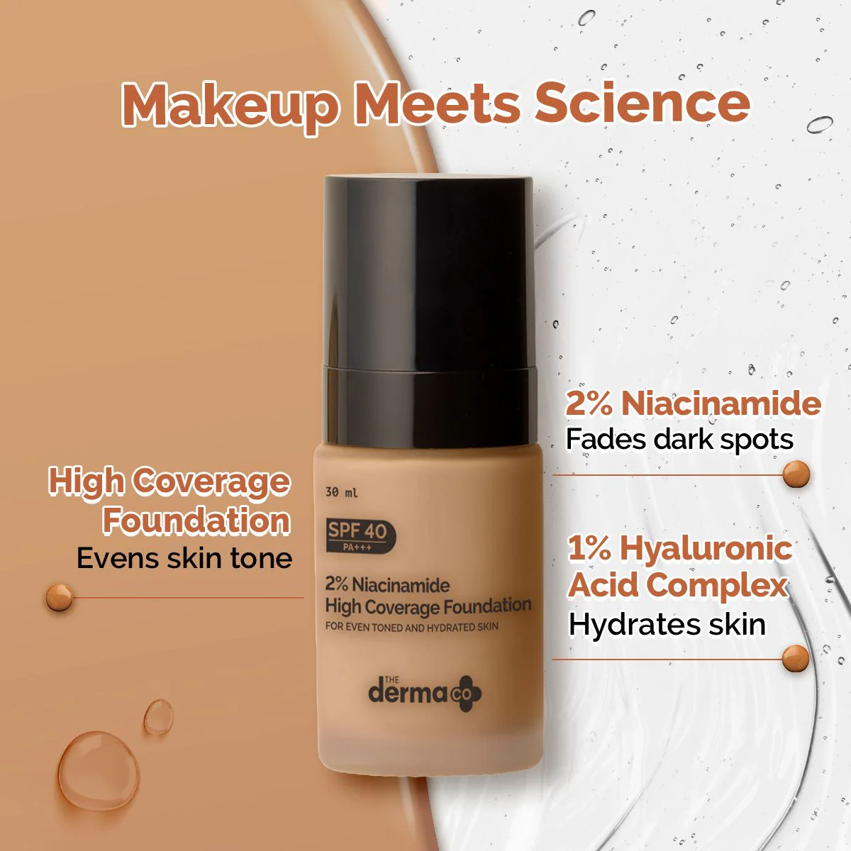 2% Niacinamide High Coverage Foundation With 1% Hyaluronic Acid Complex & SPF 40 PA+++ for 12 Hour Long Stay & 12 Hour Oil Control | 02 Nude - Image 3