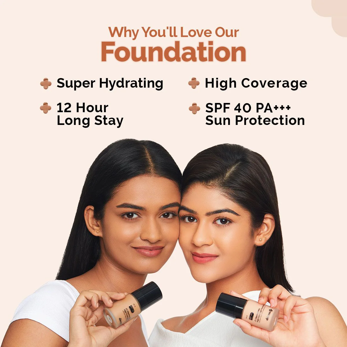 2% Niacinamide High Coverage Foundation With 1% Hyaluronic Acid Complex & SPF 40 PA+++ for 12 Hour Long Stay & 12 Hour Oil Control | 02 Nude - Image 4
