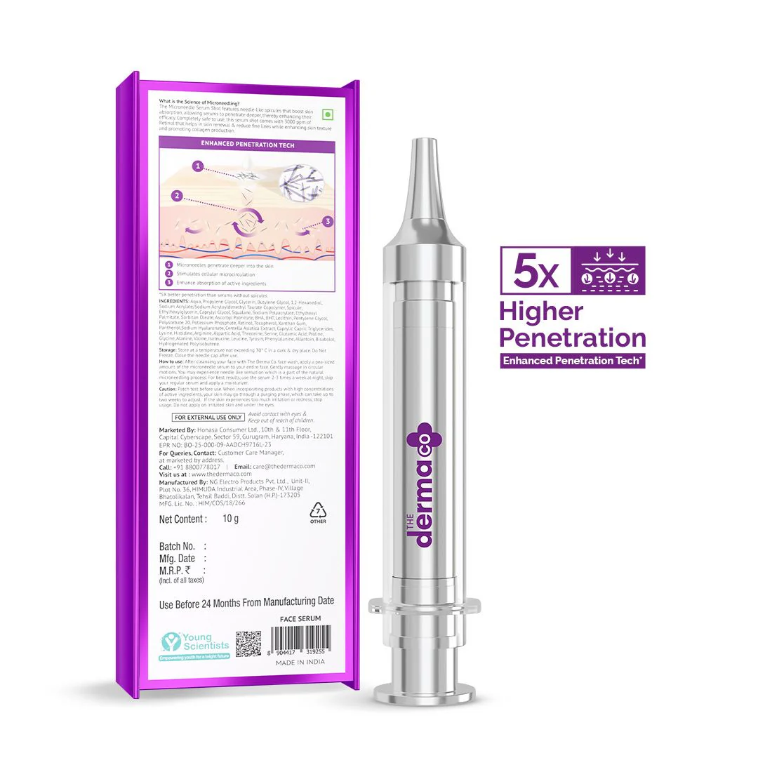 3000 PPM Retinol Microneedle Serum Shot with Squalene, Panthenol & Hyaluronic Acid for Skin Renewal - 10 g - Image 9