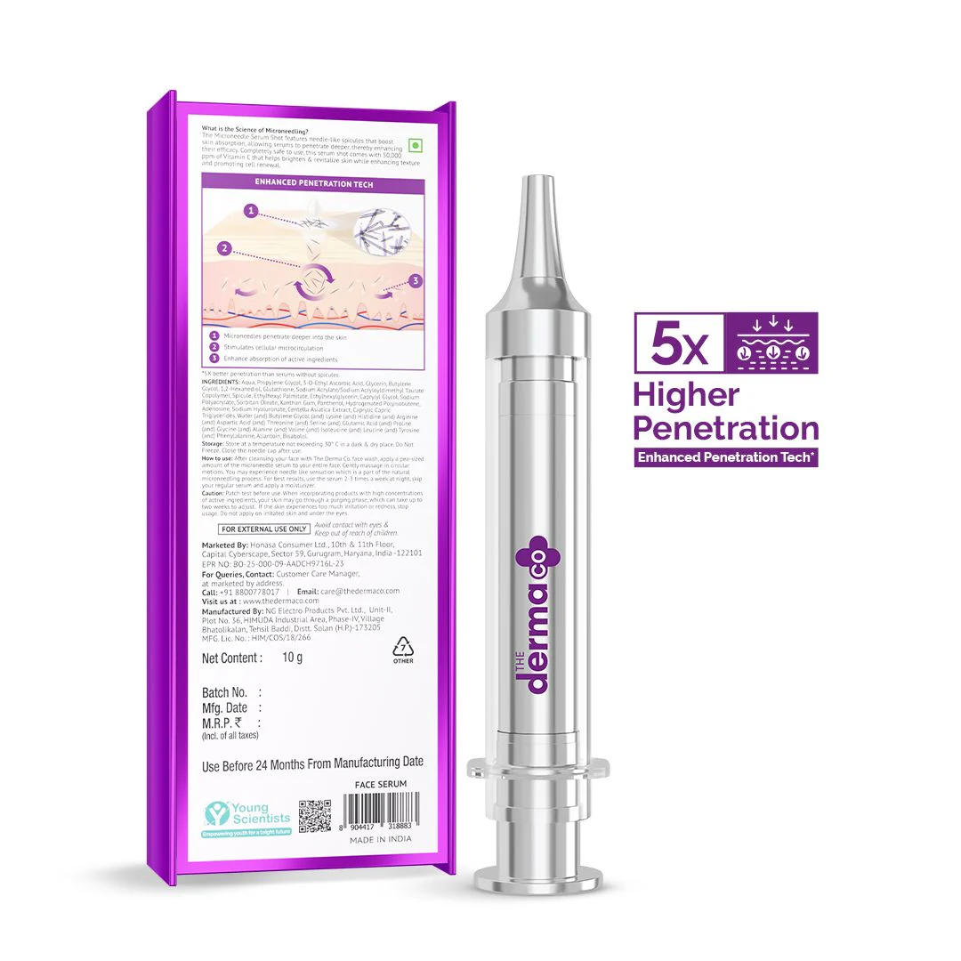 50000 PPM Vitamin C Microneedle Serum Shot with Glutathione, Panthenol & Hyaluronic Acid for Bright & Revitalized Skin - 10 g - Image 11