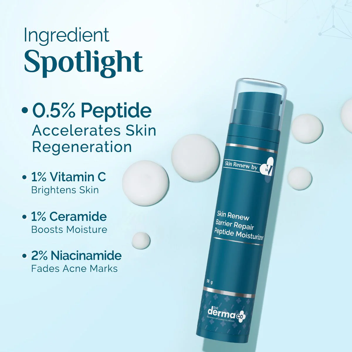 The Derma Co. X Dr V Skin Renew Barrier Repair Peptide Moisturizer with Peptide & Vitamin C - 50g - Image 3
