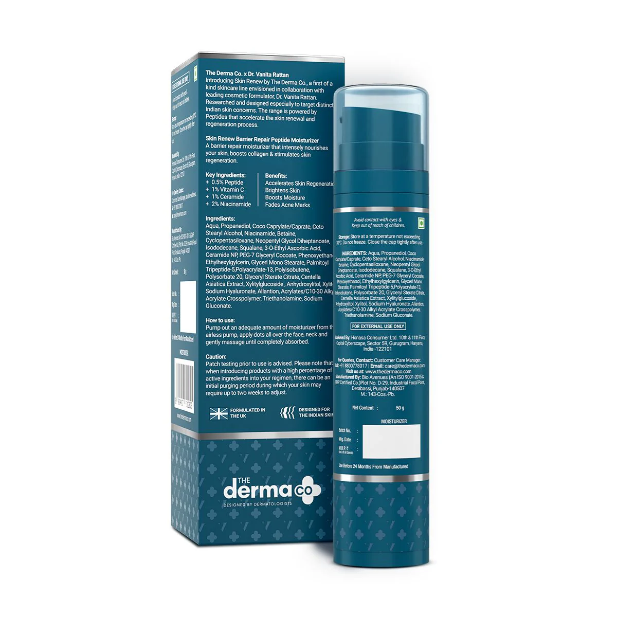 The Derma Co. X Dr V Skin Renew Barrier Repair Peptide Moisturizer with Peptide & Vitamin C - 50g - Image 6
